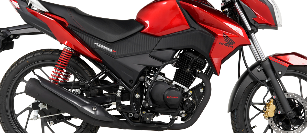 Detalle de la Honda CB125F roja, imagen oficial del producto